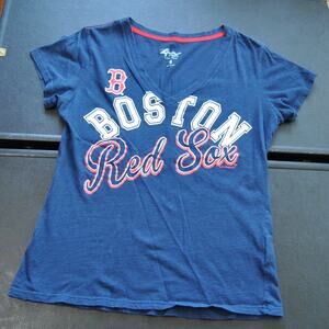Boston Red Sox Navy Blue Short Sleeve V Neck Shirt 4Her by Carl Bank Medium
